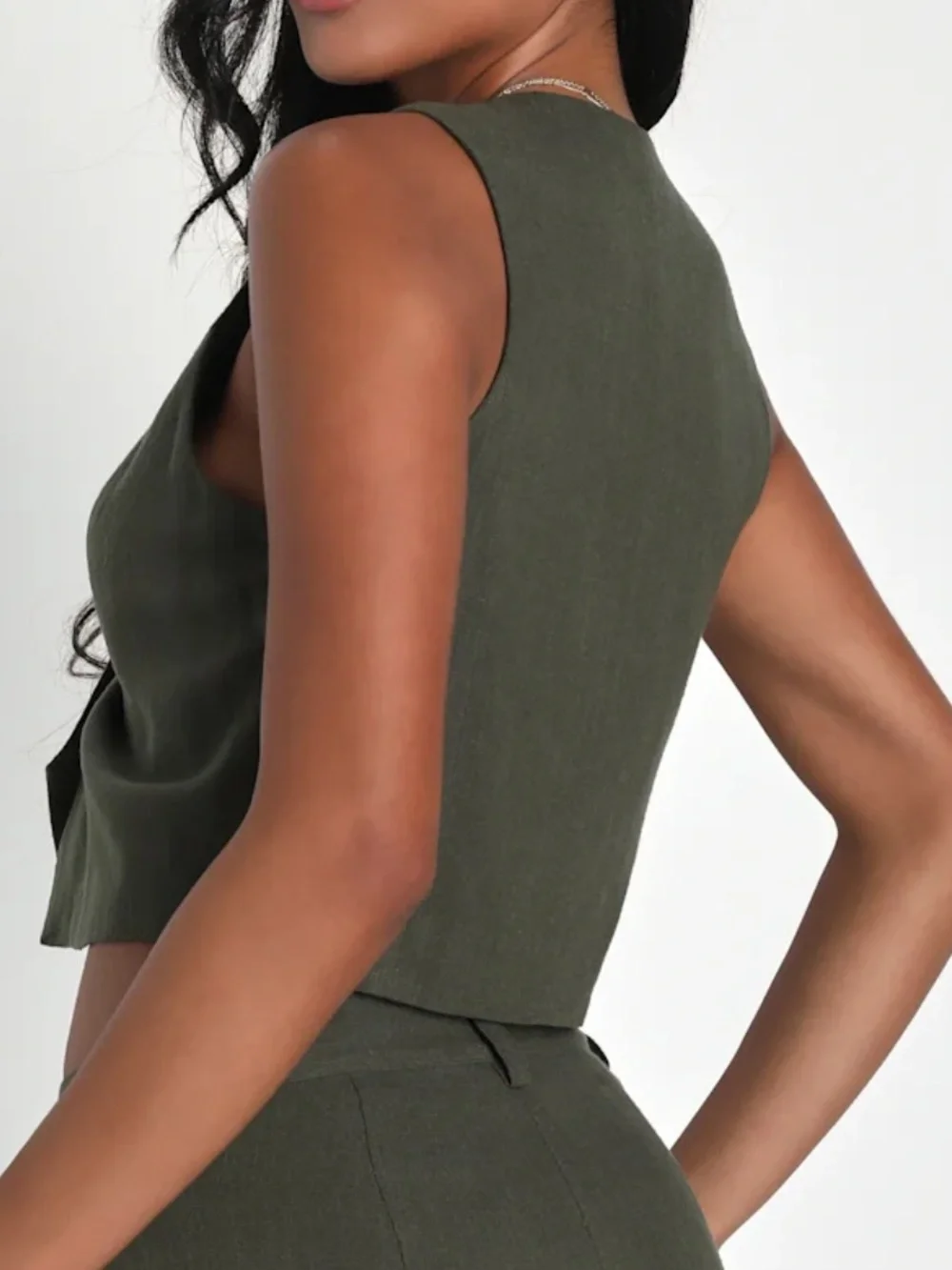 NWT lulus olive green linen vest - Picture 2 of 2